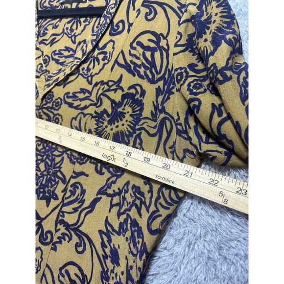 Peruvian Connection Yellowstone Boho Mini Dress Medium Mustard Yellow Blue Print - Picture 5 of 9